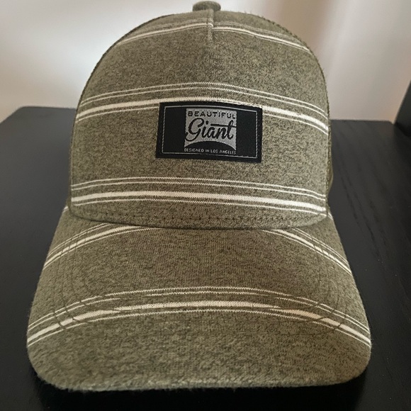 Beautiful Giant SnapBack trucker mesh hat/cap, Olive/white stripes, LA designed - Picture 1 of 4